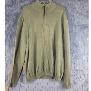 Eddie Bauer Mens XXL Olive Green Quarter Zip Cotton Blend Mock Neck Sweater